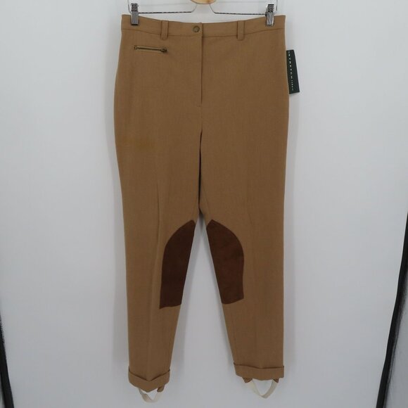 Lauren Ralph Lauren LRL Women 12 Tan Brown Stirrup Pants Leather Patches NEW Y2K - Picture 12 of 12